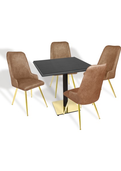 Karanfil Gold Werzalit Kare - Çırağan Gold Masa Takımı (80X80) - (Siyah - Kahve)