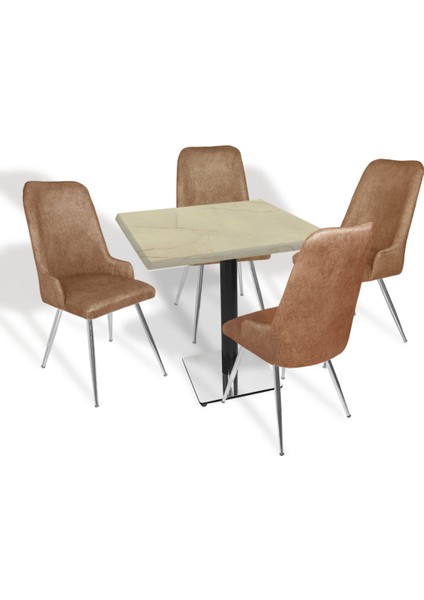 Karanfil Werzalit Kare - Çırağan Masa Takımı (80X80) - (Golden Marble - Kahve)