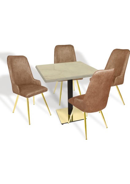 Karanfil Gold Werzalit Kare - Çırağan Gold Masa Takımı (80X80) - (Golden Marble - Kahve)