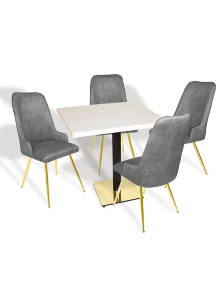 Karanfil Gold Werzalit Kare - Çırağan Gold Masa Takımı (80X80) - (Beyaz - Füme)