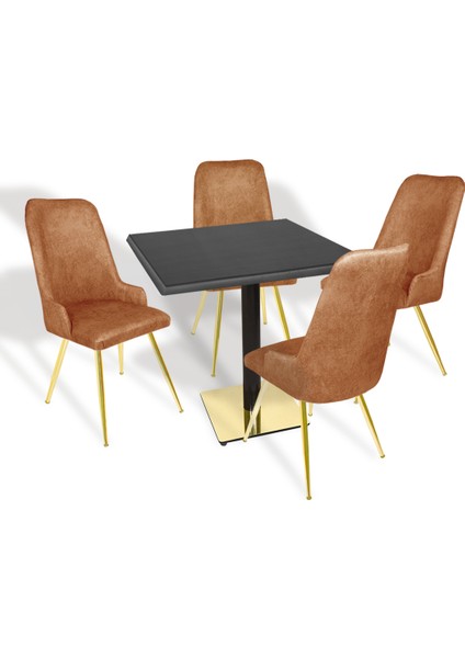 Karanfil Gold Werzalit Kare - Çırağan Gold Masa Takımı (80X80) - (Siyah - Kiremit)