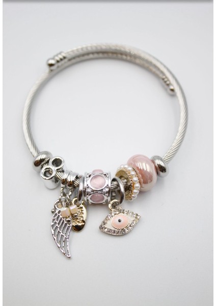 Kadın Pandora Model Gözlü Charm Çelik Bileklik