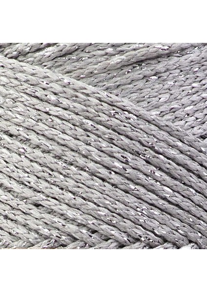 Floş Makrome Ipi 2 mm Gri Gümüş Simli
