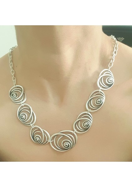 Antik Çelik Döngü Tasarımlı Gümüş Kaplama Zincir Kadın Kolye fiyatları