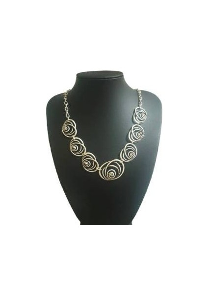 Antik Çelik Döngü Tasarımlı Gümüş Kaplama Zincir Kadın Kolye modelleri