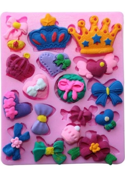 Taç Kurdele Çiçek Kalp Cupcake Silikon Kalıp K-1131