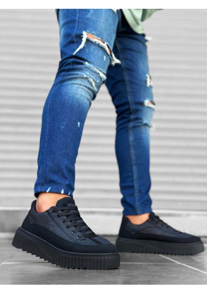 BA0801 Boa Siyah Yüksek Taban Siyah Paraşüt Kumaş Cilt Detaylı Erkek Ayakkabı modelleri