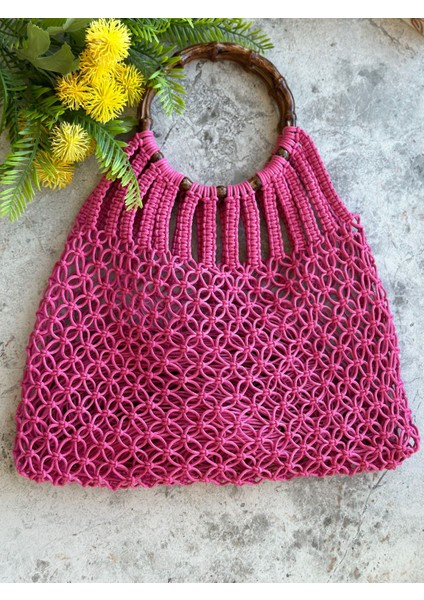 Makrome File Çanta, Alışveriş Çantası, Plaj Çantası, Macrame Tote Bag, Green, Pink,orange, Pembe