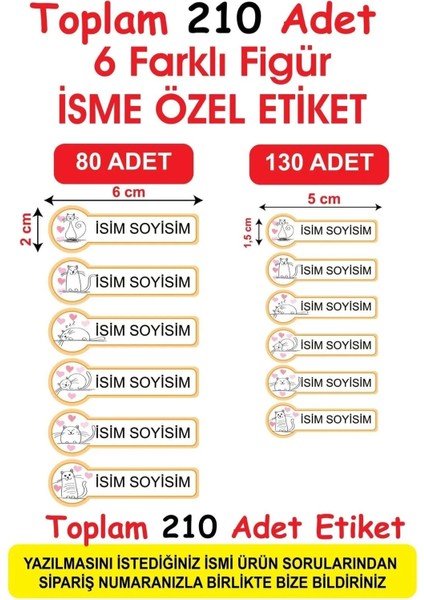 Okul Etiketi Kalem Defter Etiketi Özel Isim Yazılabilen Etiket Sevimli Kedi 210 Adet