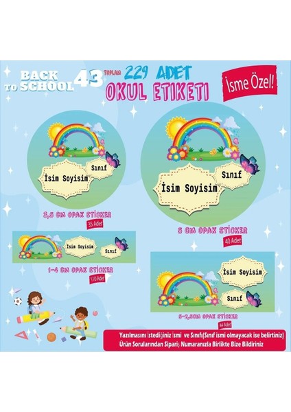 Okul Etiketi Kalem Defter Etiketi Özel Isim Yazılabilen Etiket- Isim Etiketi