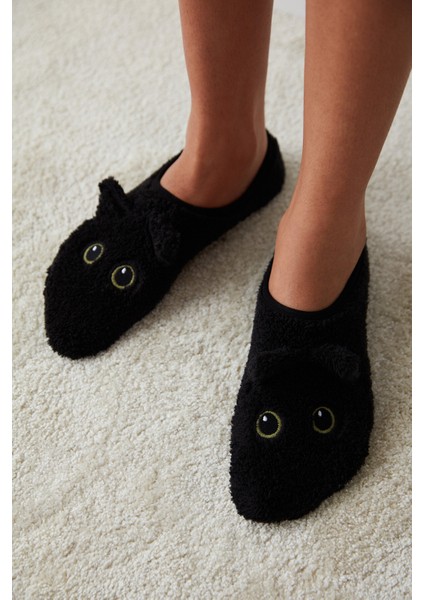 Siyah Kedi Figürlü Çetik Çorap
