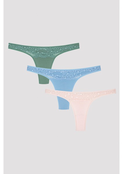 Waterfall Dantel Detaylı 3lü Çok Renkli Tanga Külot