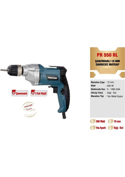 Pr 550 Rl Şanzımanlı 10 mm Darbesiz Matkap