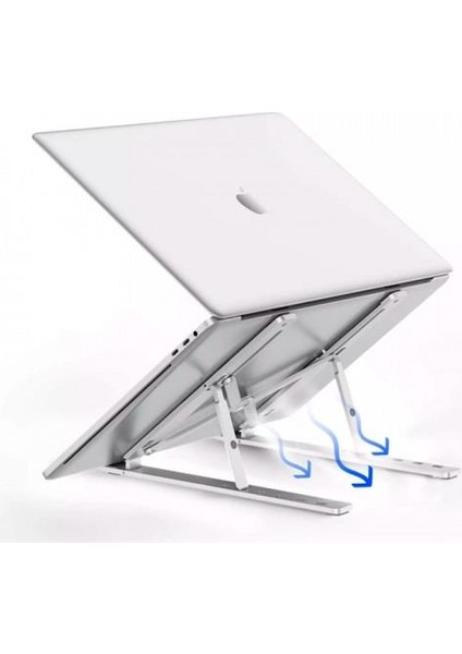 Alüminyum 6 Farklı Yükseklik Ayarlı Taşınabilir Laptop Standı Tablet Notebook Standı Kaymaz Pad