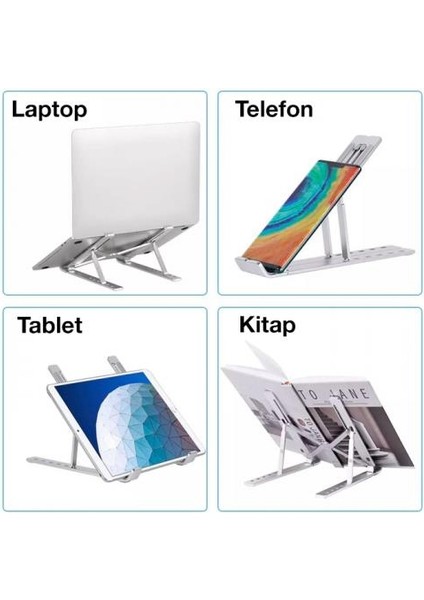 Alüminyum 6 Farklı Yükseklik Ayarlı Taşınabilir Laptop Standı Tablet Notebook Standı Kaymaz Pad