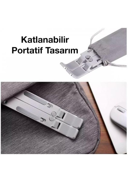 Alüminyum 6 Farklı Yükseklik Ayarlı Taşınabilir Laptop Standı Tablet Notebook Standı Kaymaz Pad