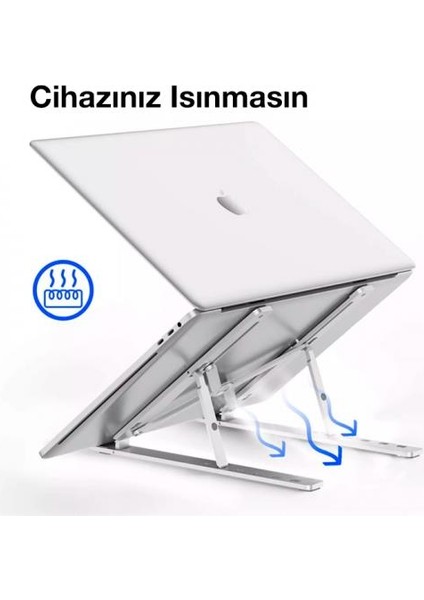 Alüminyum 6 Farklı Yükseklik Ayarlı Taşınabilir Laptop Standı Tablet Notebook Standı Kaymaz Pad