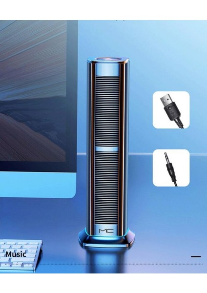 Işıklı Usb-3.5mm Jack Kablolu Masaüstü Hoparlör Soundbar Tv Laptop Hoparlörü Speaker Ses Sistemi