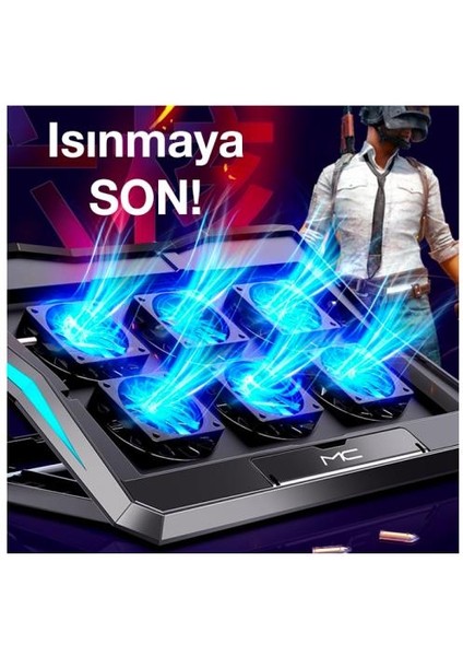 LED Işıklı Ultra Sessiz 6 Adet Soğutma Fanlı Laptop Soğutucu Yükseklik Ayarlı Laptop Standı