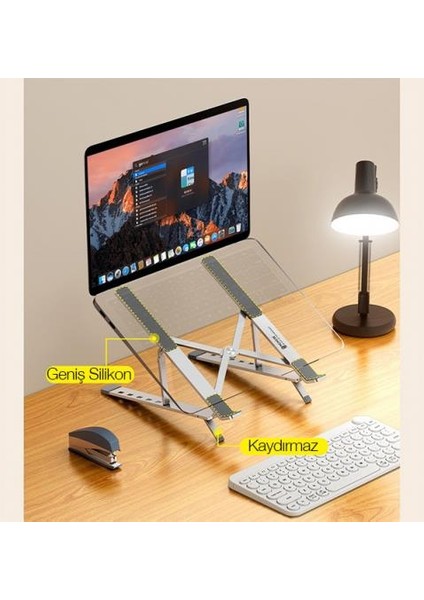 Metal Katlanabilir Taşınabilir 6 Kademe Yükseklik Ayarlı Laptop Standı Ayarlanabilir Tabanlı