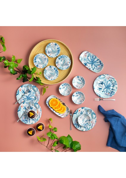 Flores Kahvaltı Takımı-18 Parça-Mavi