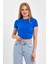 Yan Büzgülü Mavi Crop T-Shırt 2