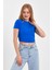 Yan Büzgülü Mavi Crop T-Shırt 3