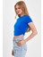 Yan Büzgülü Mavi Crop T-Shırt 4