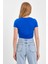 Yan Büzgülü Mavi Crop T-Shırt 5