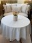 Yuvarlak Ham Keten Krem Ponponlu Masa Örtüsü 3