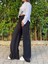 Kadın Beli Lastikli Bol Paça Oversize Bürümcük Kumaş Uzun Siyah Pantolon 2