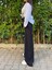 Kadın Beli Lastikli Bol Paça Oversize Bürümcük Kumaş Uzun Siyah Pantolon 5