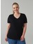 V Yaka Rahat Kalıp Düz Siyah Kadın Büyük Beden T-Shirt Julıan 1