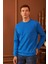 Erkek Comfort Fit Basic Düz Sweatshirt Mavi MARS26 3