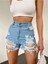Yırtıklı Lazer Kesim Denim Mini Kot Şort 1