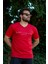 Erkek Kırmızı El Yazısı Imza Baskı Kısa Kollu V Yaka Erkek T-Shirt 23ETSHVYAZ 3