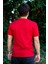 Erkek Kırmızı El Yazısı Imza Baskı Kısa Kollu V Yaka Erkek T-Shirt 23ETSHVYAZ 4