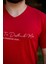 Erkek Kırmızı El Yazısı Imza Baskı Kısa Kollu V Yaka Erkek T-Shirt 23ETSHVYAZ 5