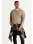 Erkek Açık Haki Loose Fit Içi Polarlı 3 Iplik Bisiklet Yaka Jakarlı Sweatshirt 1