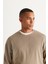 Erkek Açık Haki Loose Fit Içi Polarlı 3 Iplik Bisiklet Yaka Jakarlı Sweatshirt 2