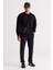 Erkek Siyah Loose Fit Içi Polarlı 3 Iplik Bisiklet Yaka Jakarlı Sweatshirt 2
