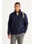 Erkek Lacivert Standart Fit Normal Kesim Içi Polarlı Dik Bato Yaka Pamuklu Sweatshirt 1
