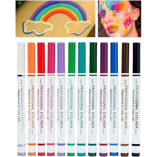 Mardinal 12'Li Renkli Eyeliner & Pen 12 Color Eyeliner