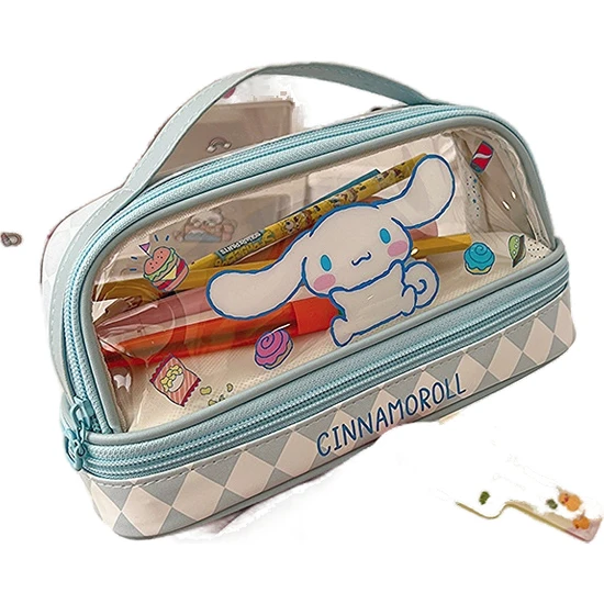 Sanrio Kitty Büyük Kapasiteli Şeffaf Çift Katmanlı Taşınabilir Kalem Kutusu (Yurt Dışından)