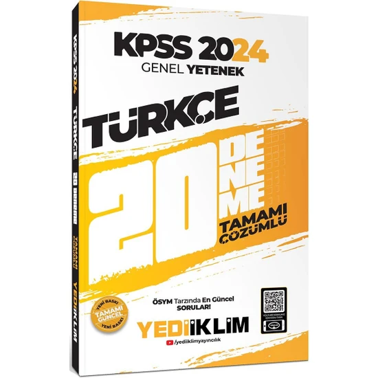 Yediiklim Yayınları 2024 Kpss Genel Yetenek Türkçe Tamamı Çözümlü 20 Deneme