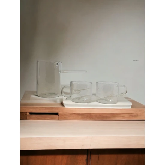Borex Cam Cezve Seti Borosilikat Isıya Dayanıklı 400 ml + 2 Fincan