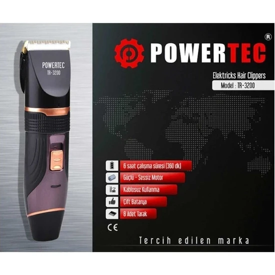 Powertec Şarjlı Yedek Bataryalı Profesyonel Saç-Sakal Traş Makinesi TR-3200 8681612488123