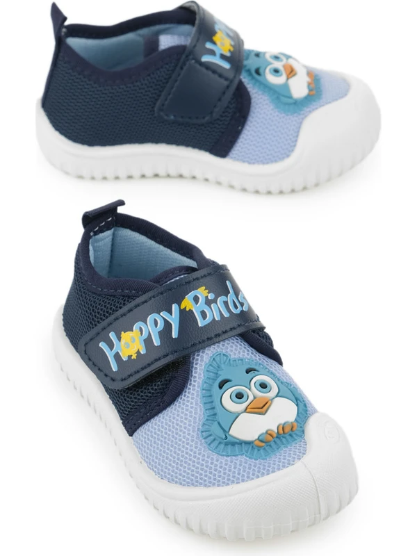 Gezer Yazlık Bebe Erkek Keten Happy Bird Cırt Cırtlı Ayarlanabilir Ayakkabı