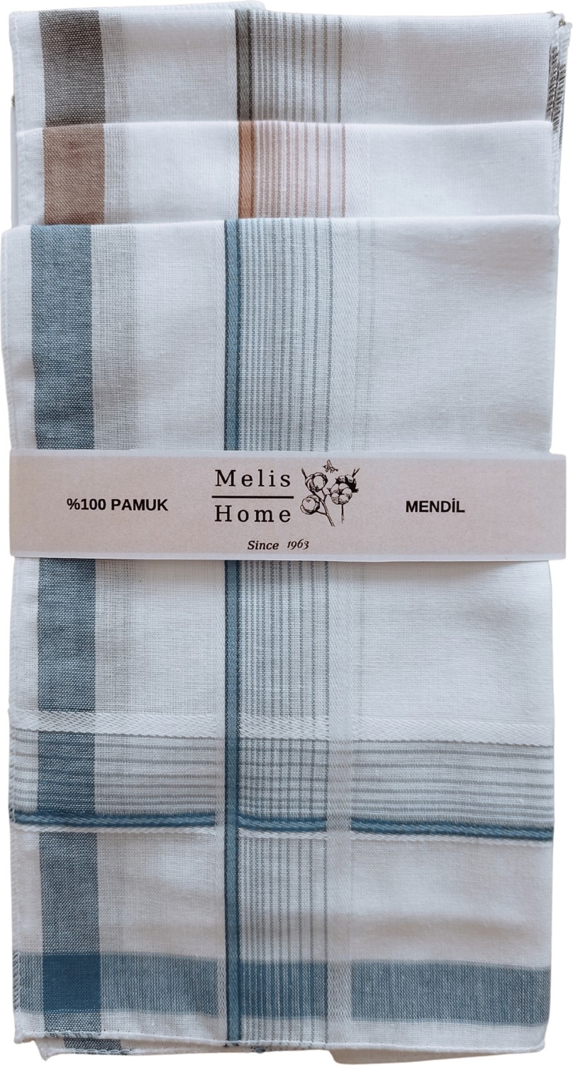 Melis Home Erkek Mendil, 12 Adet 40x40 Cm. Çizgili, %100 Pamuk