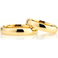 Gümüşcüm Bombeli 4mm Altın Kaplama Gümüş Alyans Bayan Söz ve Nişan Yüzüğü